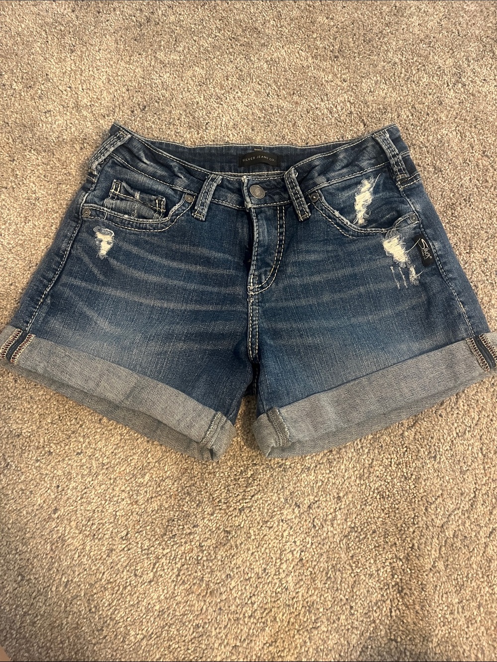 Silver Mid- Rise Distressed Blue Denim Women's Shorts - size 27 - like new!